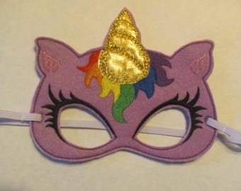 Lavendar Unicorn Party Mask - Rainbow Unicorn Party Masks- Unicorn Photo Prop - Felt Mask -  Pretend Play - Dress Up Mask - Unicorn Gift