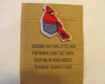 Cardinal Pocket Hug With Card - Cardinal Pocket Hug - Cardinal Hug  - Cardinal Gift - Thinking Of You - Valentine - Easter- Christmas Card