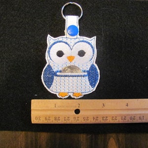 Quarter key chain,Blue Owl keychain, quarter holder, embroidered key fob, Aldi quarter keeper Blue Owl keychain, image 4