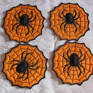 Halloween Coaster Set - Spider Coaster Set - Spider Web Coaster Set - Halloween Mug Rugs - Spider Mug Rugs - Spider Web Mug Rugs - Set of 4