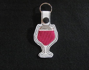 Quarter key chain, Wine Glass keychain, Wine Glass quarter holder, embroidered key fob, Aldi quarter keeper, WineGlass Quarter keyfob