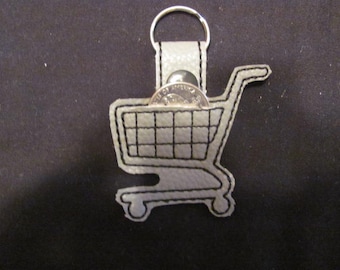 Quarter key chain, grocery cart keychain, quarter holder, embroidered key fob, Aldi quarter keeper, shopping cart keychain,