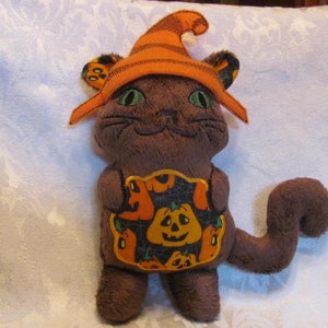 Halloween Kitty Stuffed Animal- Jack-O-Lantern Cat- Kitty Cat Stuffie - Children&#39;s Gift- Snuggle Toy - Halloween Kitty Plush -  Sensory Toy
