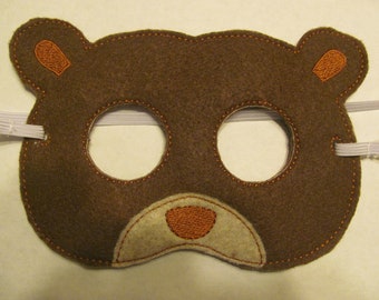 Brown Bear  Felt Party Mask -  Brown Bear Photo Prop - 2 Sizes - Brown Bear Party Favor - Brown Bear Birthday Party - Forest Animal Party