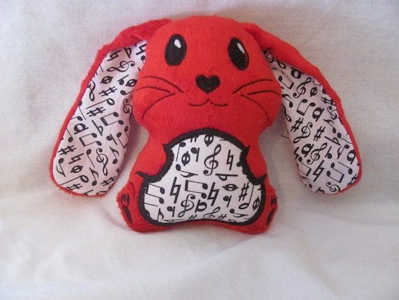 Floppy Ears Music Bunny personalized Easter Bunny Music Notes Easter Rabbit Music Lover Plush Easter Bunny Red Minky Bunny Etsy