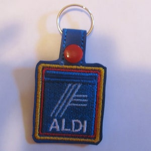 Quarter Keeper key chain, Square Quarter Holder keychain, Square Aldi quarter holder, embroidered key fob, Aldi quarter keeper, image 10