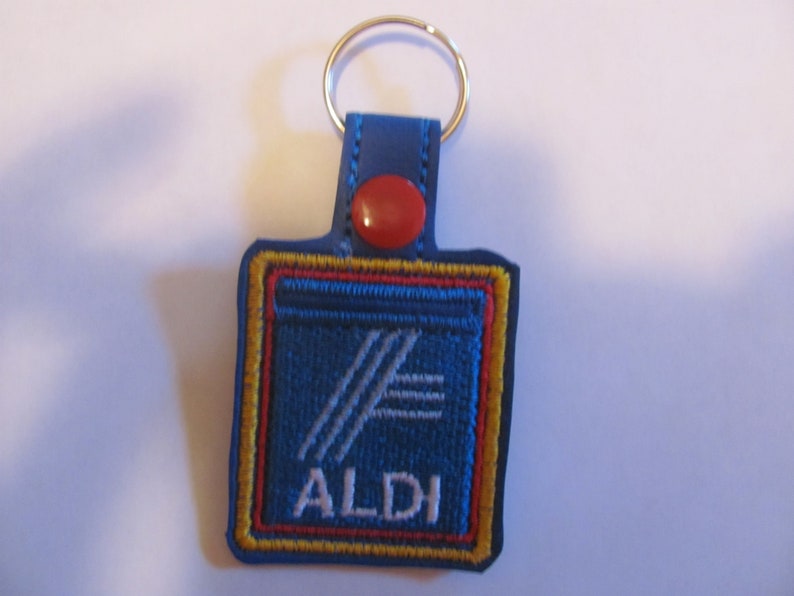 Quarter Keeper key chain, Square Quarter Holder keychain, Square Aldi quarter holder, embroidered key fob, Aldi quarter keeper, image 10