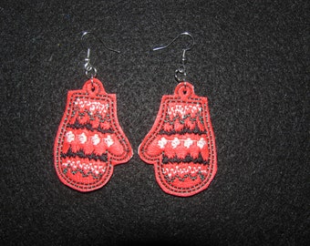 Red Mittens Earrings -  Mitten Faux Leather Earrings  - Mitten Earrings - Earrings - Red Earrings - Christmas Earrings - Winter Earrings