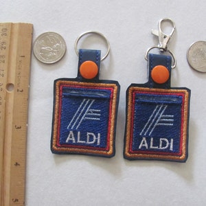 Quarter Keeper key chain, Square Quarter Holder keychain, Square Aldi quarter holder, embroidered key fob, Aldi quarter keeper, image 8