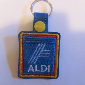 Quarter Keeper key chain, Square Quarter Holder keychain, Square Aldi quarter holder, embroidered key fob, Aldi quarter keeper, image 9