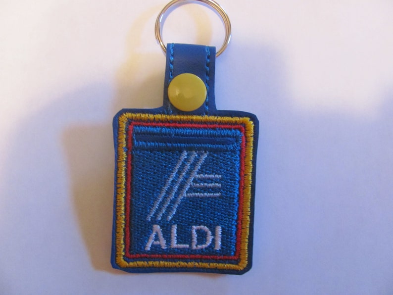 Quarter Keeper key chain, Square Quarter Holder keychain, Square Aldi quarter holder, embroidered key fob, Aldi quarter keeper, image 9