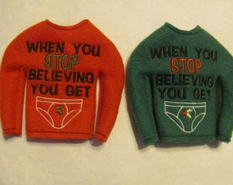 Elf Sweater - Elf Shirt - Get Underwear Elf Sweater - Doll Sweater - Christmas Elf Sweater - Elf Clothes - Elf Accessories - Photo Prop