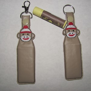 Sock Monkey Lip Balm Holder -Sock Monkey Lip Balm Case - Sock Monkey Key Fob - Sock Monkey Key Chain - Monkey Accessory- Monkey Bag Tag