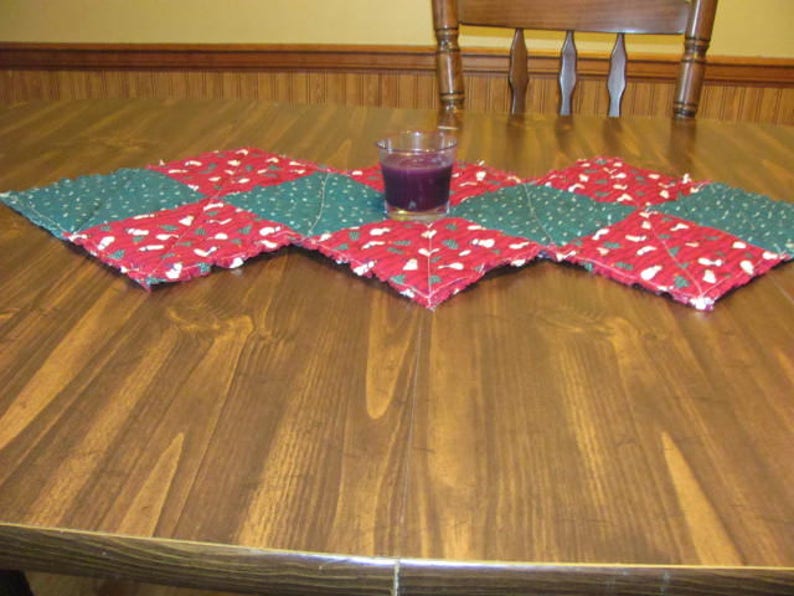 Christmas Rag Quilted Reversible 2 in 1 Table Runner Snowman and Christmas Tree Table Runner Country Table Runner Rustic Primitive Runner