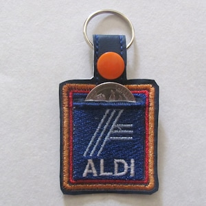 Quarter Keeper key chain, Square Quarter Holder keychain, Square Aldi quarter holder, embroidered key fob, Aldi quarter keeper, image 4