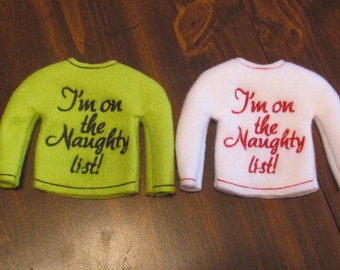 Elf Sweater - Elf Shirt - Naughty List Elf Sweater - Doll Sweater - Christmas Elf Sweater - Elf Clothes - Elf Accessories - Naughty Elf