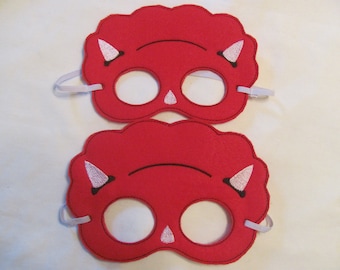 Triceratops in Red Party Masks- Dinosaur Photo Prop - 2 Sizes - Pretend Play - Dress Up Mask - Triceratops Dinosaur Gift - Party Favor