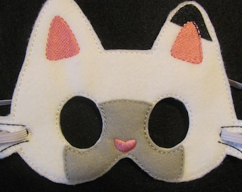 White Kitty Party Masks- White and Gray Kitty Cat Photo Prop - White and Gray Kitty Felt Mask - White Kitty Halloween Mask - Kitty Party