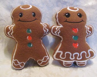 Gingerbread Boy and Girl Set of Christmas Decorations- Gingerbread Couple Plush - Gingerbread Man Gift Set - Gingerbread Man- Girl Stuffie