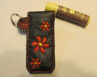 Red Flowered Lip Balm Holder - Red Flowered Lip Balm Case - Flowers Key Fob - Red Flowers Key Chain - Gift for Mom