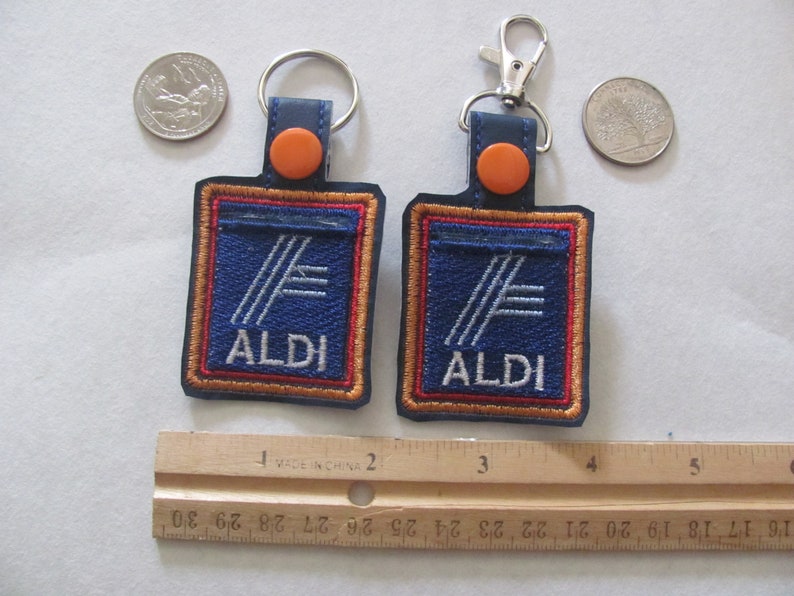 Quarter Keeper key chain, Square Quarter Holder keychain, Square Aldi quarter holder, embroidered key fob, Aldi quarter keeper, image 7