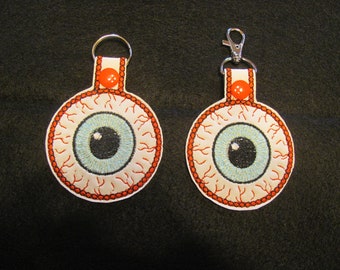 Eyeball Key Chain - Eyeball Keyring - Eyeball Keyfob - Eyeball embroidered key fob - Eyeball Bag Clip