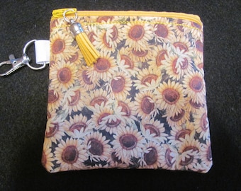 Sunflower Zipper Bag - Mask Bag - Organizer Bag - Sunflower Zipper Pouch -  Small Zipper Bag - Coin Purse - Sunflower  Accessories Bag