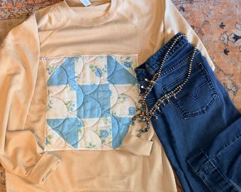 Blue Quilted Crew Neck