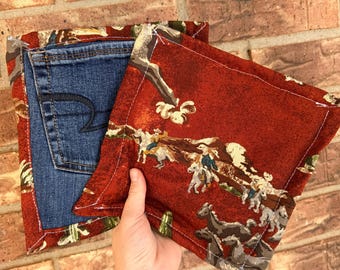 Western denim pot holder set