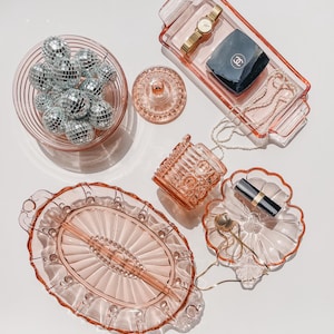 Vintage 1930s Pink Depression Glass Dishes | Vintage Pink Glass | Candy Bowl | Serving Dishes | Vintage Pink Glass Dishes | Pink Glass