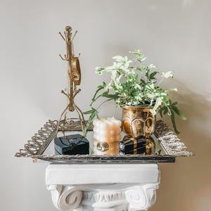 Vintage Filigree Mirrored Vanity Tray | Vintage Tray | Vanity Tray | Vintage Decor | Vintage Silver Tray | Metal Tray | Brass Tray