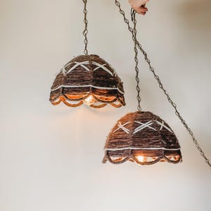 Mid Century Vintage Woll Swag Hängelampe | Retro Beleuchtung | Boho Beleuchtung | Ästhetische Beleuchtung | Plug In Pendelleuchte