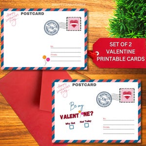 Juego de 2 tarjetas divertidas imprimibles para San Valentín. Adorable regalo de San Valentín: 2 tarjetas imprimibles para él o para ella. Tarjetas atrevidas para San Valentín.