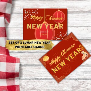 2er-Set Neujahrskarte - Printable Lunar New Year of the Snake | Grußkarte Happy Chinese New Year Geschenkkarte