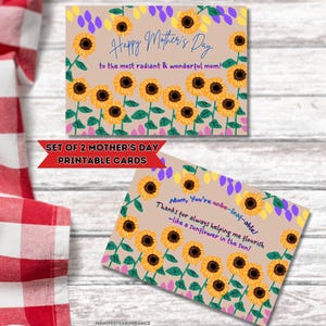Tarjeta del Día de la Madre dibujada a mano, juego de 2 tarjetas imprimibles, juego de tarjetas florales caprichosas, tarjetas de felicitación para la abuela