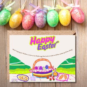 2er-Set Frohe Ostern Karte, handgezeichnete Osterkarte zum Ausdrucken, fröhliches Osterkartenpaket - druckbare handgezeichnete Designs für Eiersuche