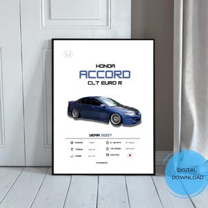 Euro R Accord Poster,jdm poster,car guy gift,digital art,car art,honda tsx,honda art,garage wall art,car lover gift,gift for him,honda cl9