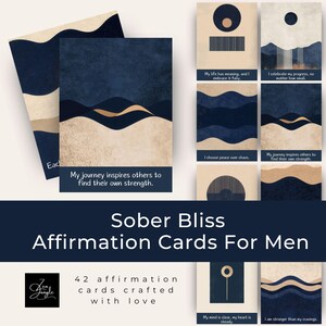 Sobrietà Bliss Affirmation Cards per uomini, carte di affermazione stampabili, recupero cura di sé, affermazioni quotidiane, download immediato, Sobrietycards