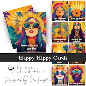 Baralho de cartas Happy Hippy, afirmações diárias, cartões de afirmação para impressão, cartões de motivação, atenção plena, download digital, cartões de amor próprio para presente