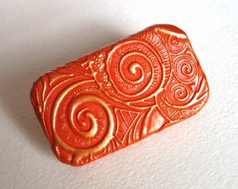 Metal Pill Box Apricot spiral swirls Purse accessory Flat slide top tin Unique handmade gift FREE Organza gift pouch