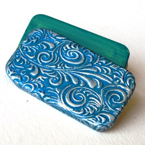 Pill Box Teal and Silver Rococo
