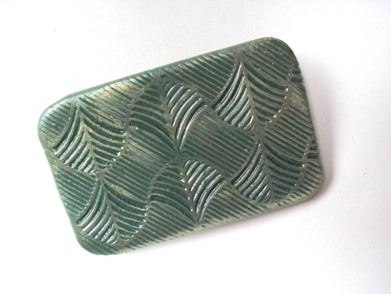 LARGE Metal slide top tin Moss green Zen leaves design Compact and sturdy storage Stash box Handmade unisex gift FREE velvet pouch image 5