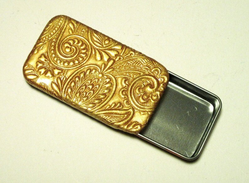 Metal Pill Box Elegant Gold Paisley Etsy