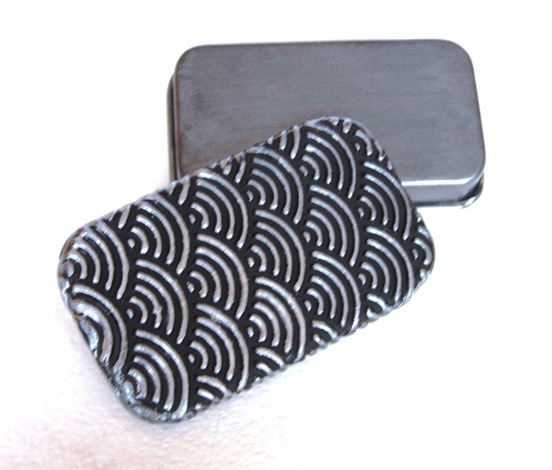 Art Deco Pill Box Silver and Black image 1