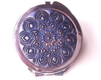 Compact Mirror for purse Violet gray Mandala design Beautiful purse accessory Unique handmade gift Handcrafted FREE drawstring  gift pouch