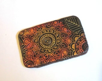 LARGE Pill Box Indian Mehndi Design Metal Slide Top Tin Compact and Sturdy Storage Box Great Unisex Gift Mandala FREE Grey Velvet Gift Pouch