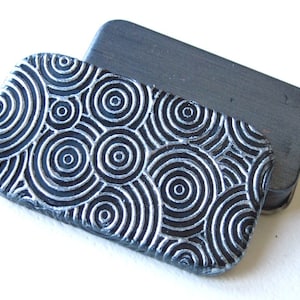 Art Deco Pill Box Silver and black Retro circles Contemporary geometric design Unique unisex gift Free gray velvet gift pouch