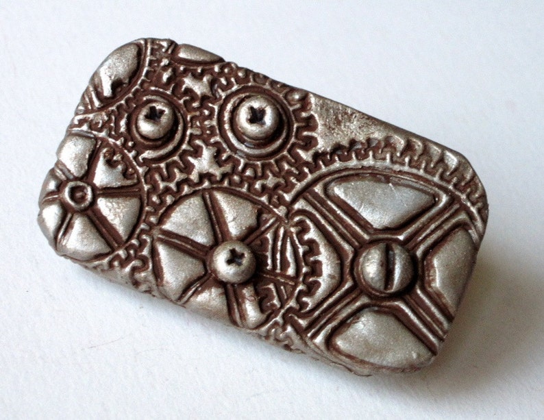 Steampunk Style Metal Pill Box in Silvertone Grunge Victorian Industrial Flat slide top tin Perfect Unisex gift FREE velvet gift pouch