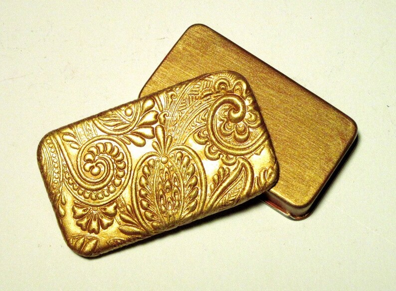 Metal Pill Box Elegant Gold Paisley Etsy