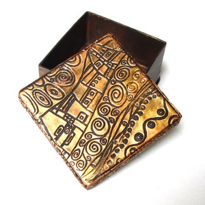 Klimt inspirierte Trinket / Aufbewahrungsbox | Schwarz & Gold Wirbelmuster | Schreibtisch Zubehör | Erinnerungsbox | Handmade unisex Geschenk | Geschenk für Lehrer und Büro